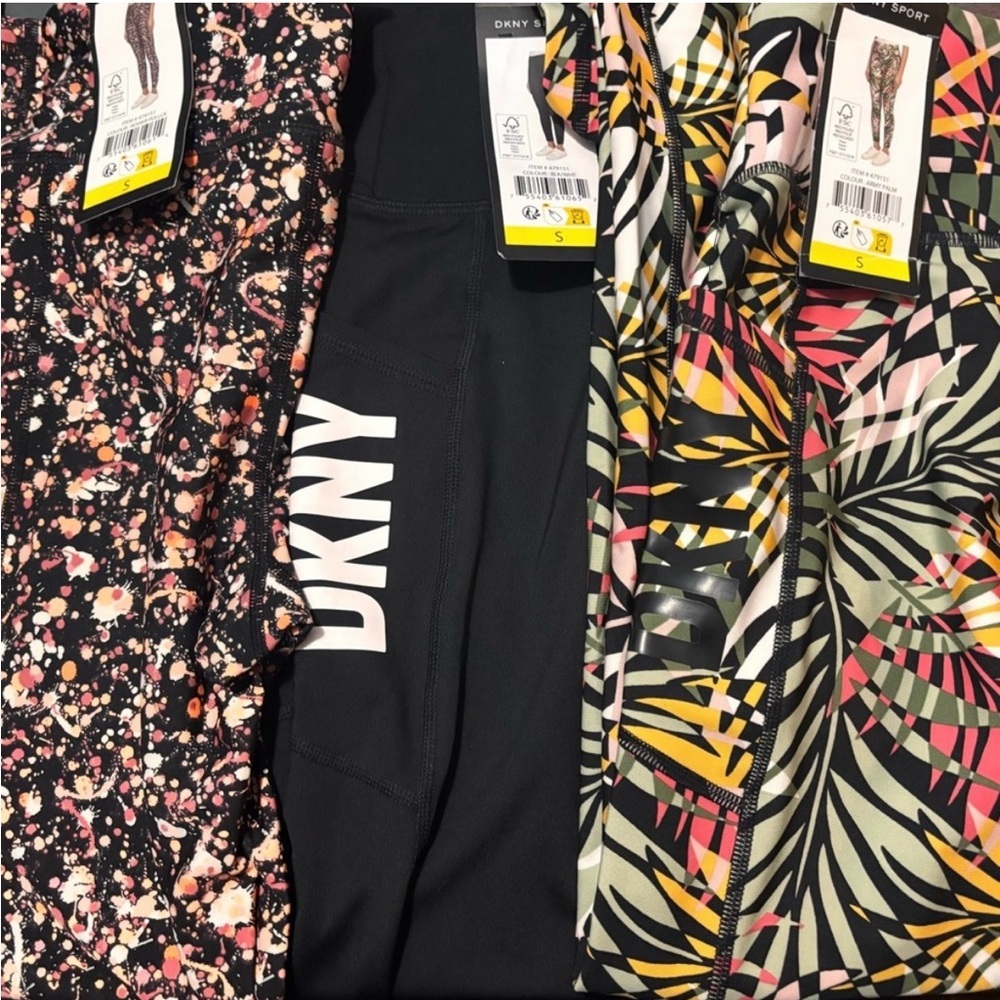 NWT SET OF 3 NWT DKNY Women's Black and Floral Leggings size Small - Picture 2 of 5